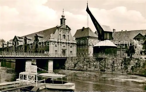 AK / Ansichtskarte Lueneburg Alter Kran und Rathaus Motorschiff "Loreley" Lueneburg
