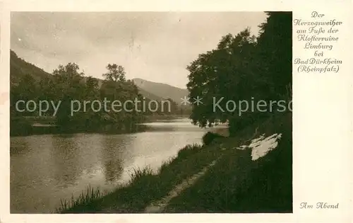 AK / Ansichtskarte Bad_Duerkheim Herzogsweiher am Fusse der Klosterruine Limburg am Abend Bad_Duerkheim