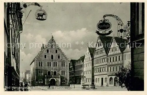 AK / Ansichtskarte Bad_Mergentheim Marktplatz mit Rathaus Gasthaus Apotheke Tuerschild Bad_Mergentheim
