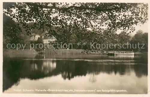 AK / Ansichtskarte Malente Gremsmuehlen Cafe Dieksee Terrassen vom Badegehoelz gesehen Malente Gremsmuehlen