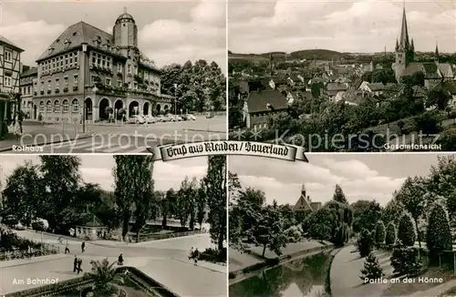 AK / Ansichtskarte Menden_Sauerland Sauerland Gesamtansicht Rathaus Bahnhof Partie an der Hoenne Menden_Sauerland