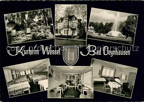 AK / Ansichtskarte Bad_Oeynhausen Kurheim Wessel Gartenanlage Park Fontaene Speisesaal Klubzimmer Gaestezimmer Bad_Oeynhausen