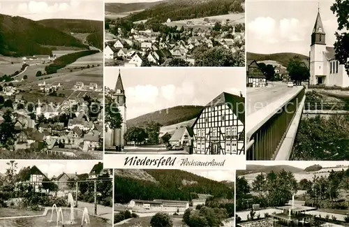 AK / Ansichtskarte Niedersfeld Panorama Fachwerkhaus Kirche Fontaene Kurhaus Niedersfeld