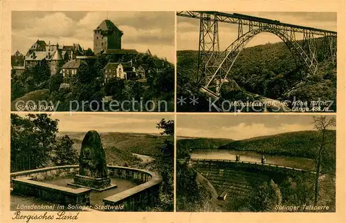 AK / Ansichtskarte Muengsten Schoss Burg Muengstener Bruecke Loensdenkmal  Solinger Talsperre Muengsten