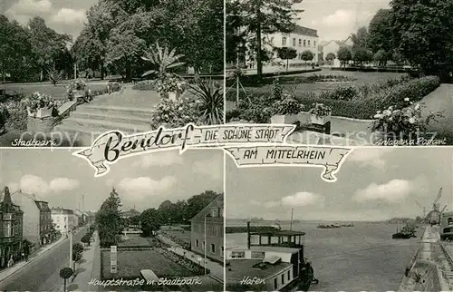 AK / Ansichtskarte Bendorf_Rhein Stadtpark Anlagen am Postamt Hauptstrasse Stadtpark Hafen Bendorf Rhein