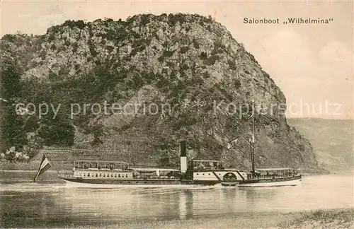 AK / Ansichtskarte St_Goarshausen Die Loreley mit Salonboot Wilhelmina St_Goarshausen