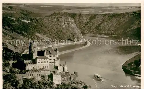 AK / Ansichtskarte St_Goarshausen Gaststaette Auf der Loreley mit Burg Katz St_Goarshausen