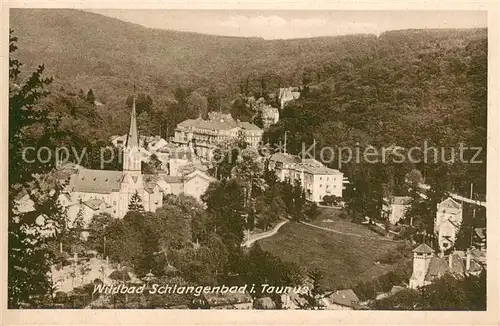 AK / Ansichtskarte Bad_Schlangenbad_Taunus Ortsansicht Kurort mit Kirche Bad_Schlangenbad_Taunus