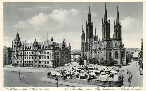 AK / Ansichtskarte Wiesbaden Marktplatz Rathaus Marktkirche  Wiesbaden