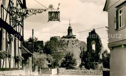 AK / Ansichtskarte Dreieichenhain Gaststaette Zur alten Burg Blick zur Burgruine Dreieichenhain