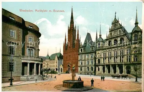 AK / Ansichtskarte Wiesbaden Marktplatz mit Brunnen Wiesbaden