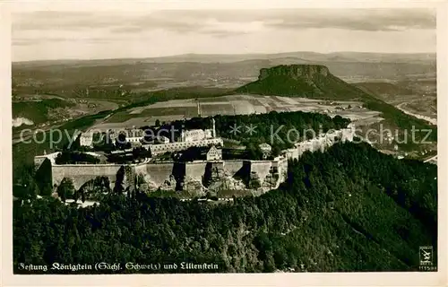 AK / Ansichtskarte Koenigstein_Saechsische_Schweiz Fliegeraufnahme Festung mit Lilienstein Koenigstein_Saechsische