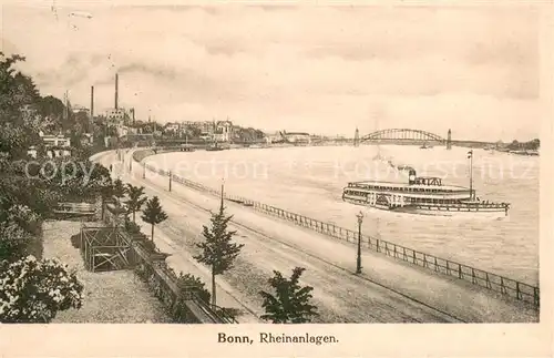 AK / Ansichtskarte Bonn_Rhein Rheinanlagen Dampfer Litho Bonn_Rhein