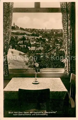 AK / Ansichtskarte Oberschlema_Erzgebirge Blick vom Glas Salon Gaststaette Panorama nach Schlema und Schneeberg Oberschlema_Erzgebirge