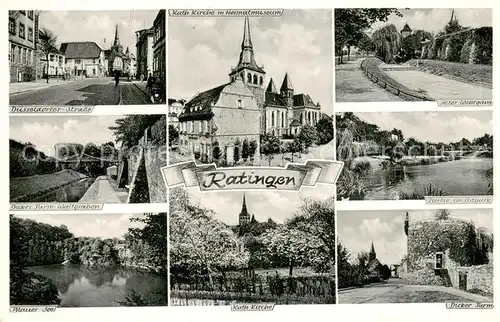 AK / Ansichtskarte Ratingen Duesseldorfer Strasse Dicker Turm Wallgraben Blauer See Alter Wehrgraben Kath Kirche Partie im Ostpark  Ratingen