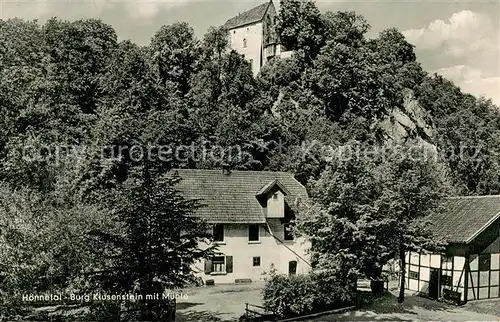 AK / Ansichtskarte Hoennetal_Hemer Burg Klusenstein mit Muehle Fachwerkhaus 