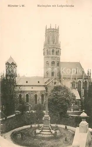 AK / Ansichtskarte Muenster_Westfalen Marienplatz mit Ludgerikirche Mariensaeule Muenster_Westfalen