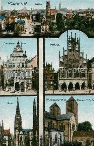 AK / Ansichtskarte Muenster_Westfalen Stadtpanorama mit Kirchen Stadtweinhaus Rathaus Dom Prinzipalmarkt Lambertikirche Muenster_Westfalen