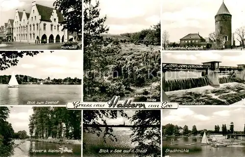 AK / Ansichtskarte Haltern_See westruoer Heide Walzenwehr  Siebenteufelsturm Stadtmuehle Stever a. Heimingshof Hotel Seehof Rathaus Haltern See