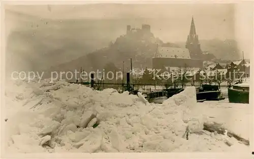 AK / Ansichtskarte Oberwesel_Rhein Partie am zugefrorenen Rhein 1929 Oberwesel Rhein