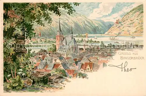 AK / Ansichtskarte Bingerbrueck_Rhein Panorama Lithographie Bingerbrueck Rhein