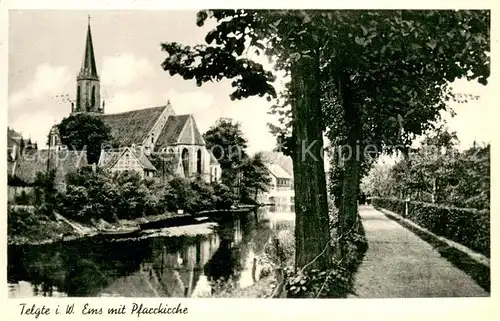 AK / Ansichtskarte Telgte_Warendorf Ems Promenade mit Blick zur Kirche Telgte Warendorf