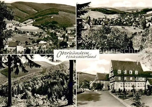 AK / Ansichtskarte Oberhundem Panorama Landschaft Waldpartie Ortsstrasse Haeuserpartie Oberhundem