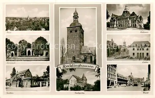 AK / Ansichtskarte Recklinghausen_Westfalen Rathaus Ehrenmal Stadtgarten Markt Lohtor Recklinghausen_Westfalen