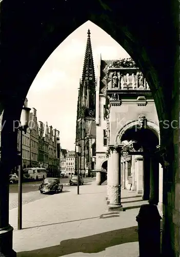 AK / Ansichtskarte Muenster_Westfalen Prinzipalmarkt und St. Lambertikirche Autos Muenster_Westfalen