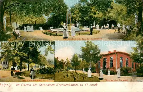 AK / Ansichtskarte Leipzig Im Garten d. Staedtischen Krankenhauses St. Jacob Springbrunnen Leipzig