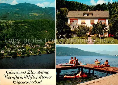 AK / Ansichtskarte Pesenthein_Millstaettersee Gaestehaus Zlanabitnig Badesteg Fliegeraufnahme Pesenthein_Millstaettersee