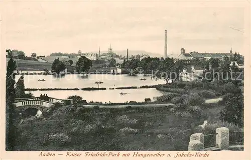 AK / Ansichtskarte Aachen Kaiser Friedrich Park mit Hangeweiher und Jakobs Kirche Aachen