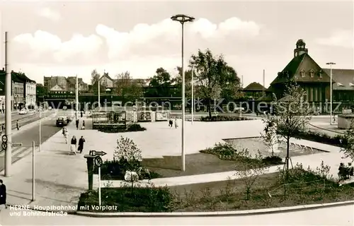 AK / Ansichtskarte Herne_Westfalen Hauptbahnhof mit Vorplatz und Bahnhofstrasse Herne_Westfalen