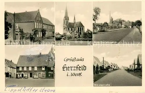 AK / Ansichtskarte Herzfeld_Westfalen Ida Schule Ida Kirche Suedl Dorfeingang Dorfmitte Woerdestrasse Herzfeld_Westfalen