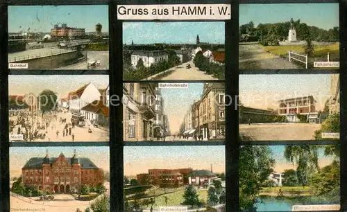 AK / Ansichtskarte Hamm_Westfalen Bahnhof Falkdenkmal Markt Bahnhofstr Kurhaus Oberlandesgericht Krankenhaus Badehaus Hamm_Westfalen