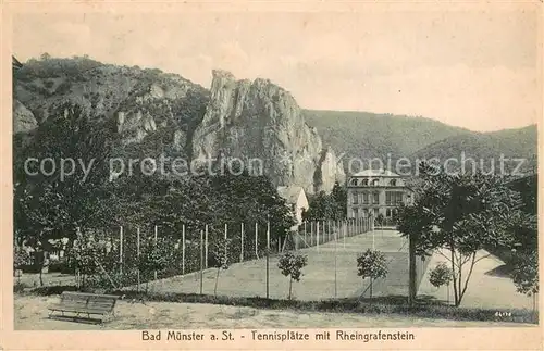 AK / Ansichtskarte Bad_Muenster_Stein_Ebernburg Tennisplaetze mit Rheingrafenstein Bad_Muenster