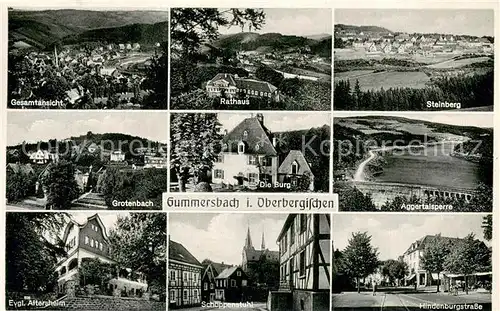 AK / Ansichtskarte Gummersbach Aggertalsperre Steinberg Rathaus Gesamt Grotenbach Schoeppenstuhl Hindenburgstrasse Die Burg Gummersbach