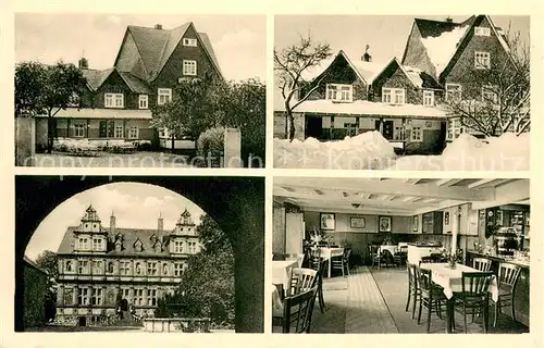 AK / Ansichtskarte Friedewald_Westerwald Cafe Restaurant Schneider Innen und Aussen Sommer u. Winter Friedewald_Westerwald