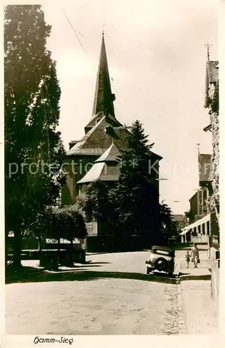 AK / Ansichtskarte Hamm_Sieg Gasthof Hermes Metzgerei mit Kirche Hamm_Sieg