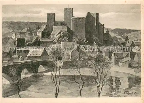 AK / Ansichtskarte Runkel_Lahn Burg Runkel Zeichnung Runkel_Lahn