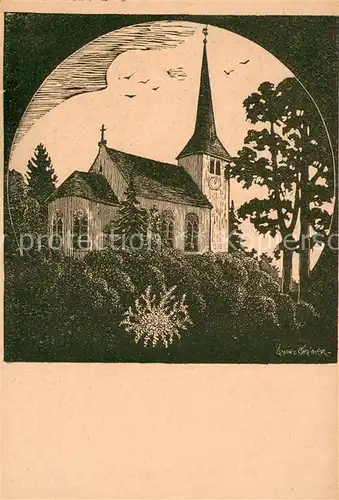 AK / Ansichtskarte Jugenheim_Seeheim Jugenheim Dorfkirche Holzschnitt Daniel Greiner Jugenheim