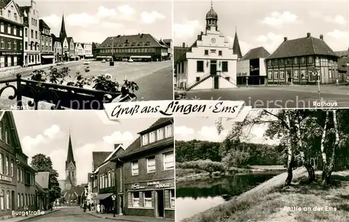 AK / Ansichtskarte Lingen_Ems Markt Rathaus Partie an der Ems Burgstrasse Lingen_Ems