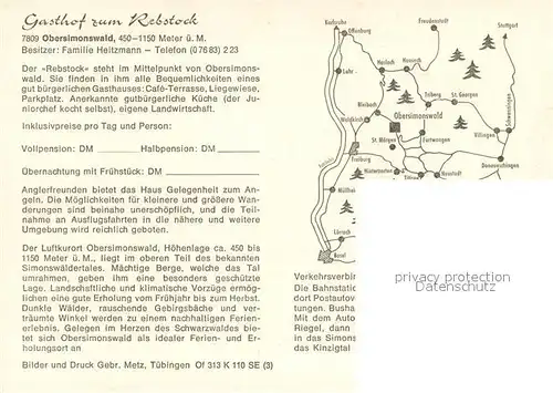 AK / Ansichtskarte Obersimonswald Gasthof zum Rebstock Gastraeume Panorama Obersimonswald