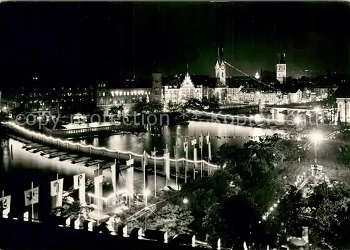 AK / Ansichtskarte Zuerich_ZH 600 Jahre im Bunde der Eidgenossen Jubilaeumsfeier Juni 1951 Nachtaufnahme Zuerich_ZH