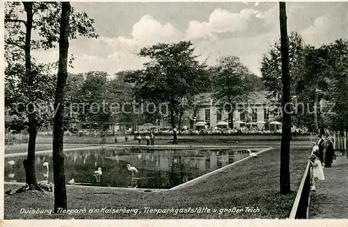 AK / Ansichtskarte Duisburg_Ruhr Tierpark am Kaiserberg mit Gaststaette und grossem Teich Duisburg Ruhr