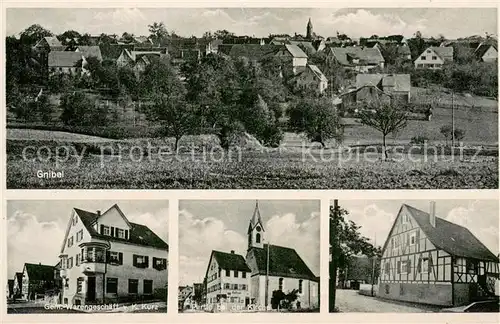 AK / Ansichtskarte Gniebel Panorama Warengeschaeft Kurz Kirche Fachwerkhaus Gniebel