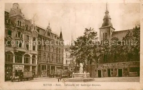 AK / Ansichtskarte Witten_Ruhr Kornmarkt mit Sacktraeger Brunnen Haushaltswaren Gebr. Sommer Witten Ruhr