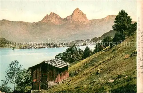 AK / Ansichtskarte Brunnen_SZ vom Weg nach Seelisberg gesehen Vierwaldstaettersee Alpen Brunnen_SZ