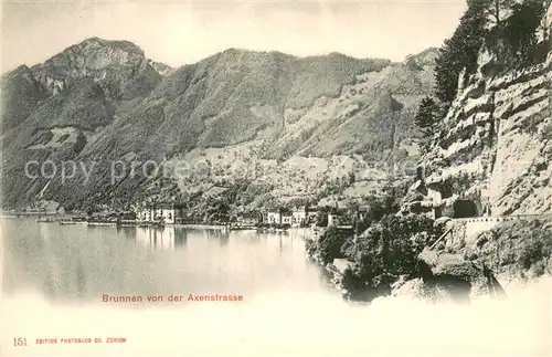 AK / Ansichtskarte Brunnen_SZ Uferpartie am Vierwaldstaettersee von der Axenstrasse aus Brunnen_SZ