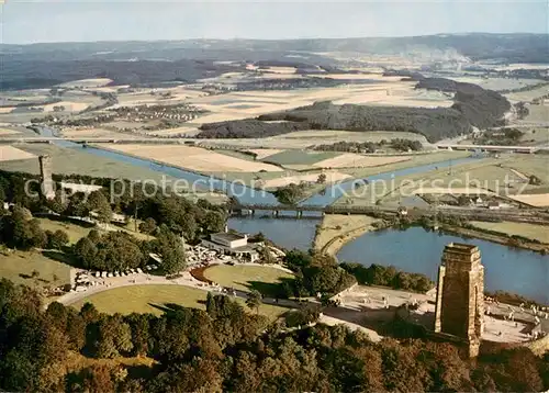 AK / Ansichtskarte Hohensyburg_Dortmund Fliegeraufnahme mit Vincketurm und Zusammenfluss von Ruhr und Lenne 